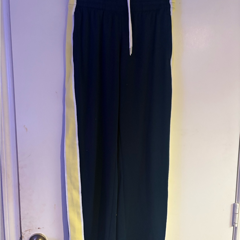 Navy Track Jogger Pants with White Side Stripe